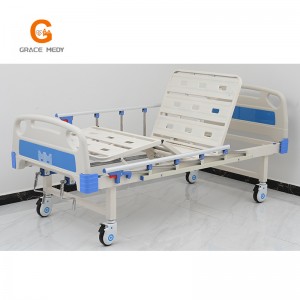 W04 Metal 2 Crank 2 Function Adjustable Medical Furniture Folding Manual Patient Nursing Hospital Bed with Casters