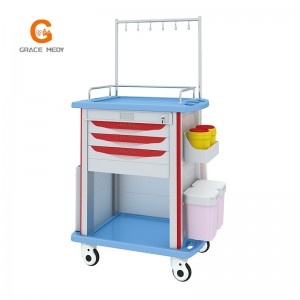 Luxury Hospital ABS Medical Infusion Trolley Cart with Drawer and Waste Bin