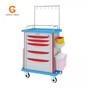 Luxury Hospital ABS Medical Infusion Trolley Cart with Drawer and Waste Bin