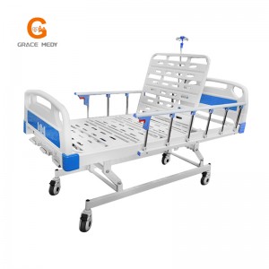 R03 Metal 3 Crank 3 Function Adjustable Medical Furniture Folding Manual Patient Nursing Hospital Bed with Casters