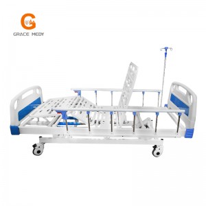 R03 Metal 3 Crank 3 Function Adjustable Medical Furniture Folding Manual Patient Nursing Hospital Bed with Casters