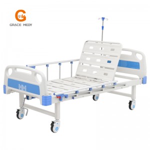 W02 Medical/Patient/Nursing/Fowler/ICU Bed Manufacturer ABS Single Cranks One Function Manual Hospital Bed with Mattress and I. V Pole